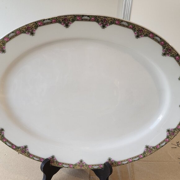 Vtg Elite Works Limoges France Oval Serving Platter Pink Floral GUC SEE PICTURES - Picture 1 of 7